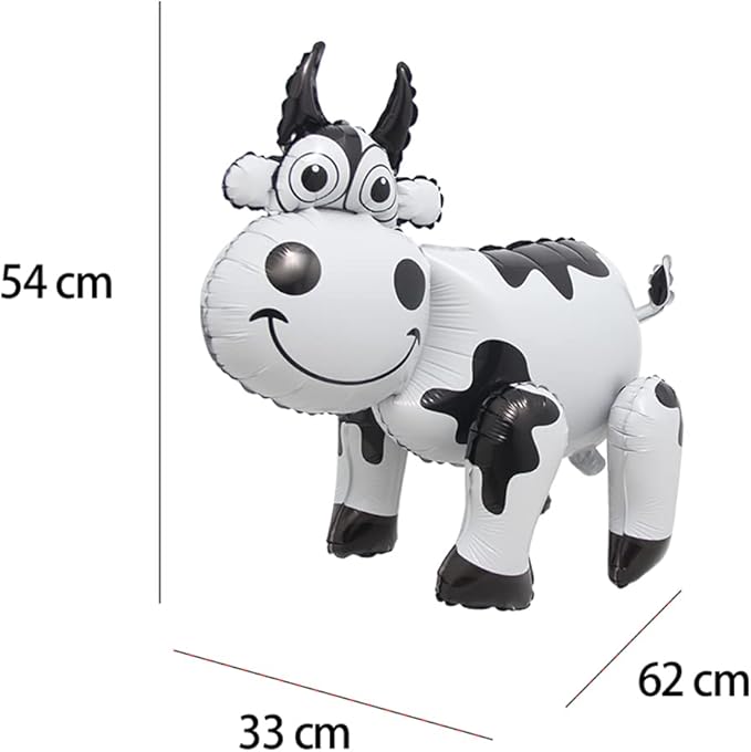 4D Walking Balloons Animal Foil Balloon Lion Panda Alpaca Cow Horse hippo leopard Ballon Jungle Forest Zoo Theme Baby Shower Birthday Party Supplies (4D Cow)