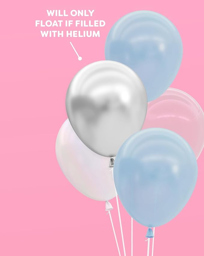 xo, Fetti Blue, Pearl White, Clear, Silver, Latex Balloons - 25 pk, 12" | Cloud Nine Bachelorette Party Decorations, Birthday Party Supplies, Bridal Shower, Boy Baby Shower, Winter Holiday