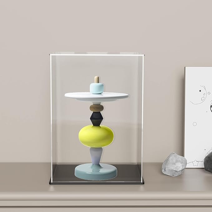 Acrylic Display Case with Black Base, Self-Assembly Clear Acrylic Display Box with Lid, 6 Inch (L&W) X 7.8 Inch (H) Cube Countertop Box for Collectibles, Organization & Showcase (6x6x7.8 inch)