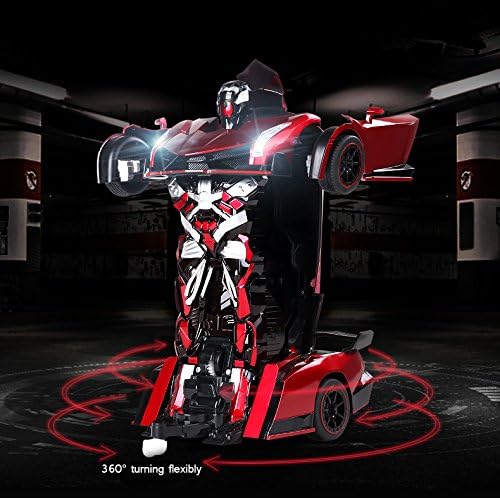 SainSmart Jr. Remote Control Car, Transform Robot RC Cars for Kids Toys, 1:14 Scale Car with One-Button Deformation, 360°Drifting, and Realistic Engine Sound, Gifts for Boys Girls Aged 8+, Red