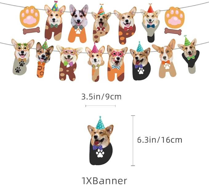 Corgi Birthday Party Decorations Backdrop Banner Photography Background Cute Corgi Theme Banner Balloons Cake Toppers Cupcake Toppers Pet Party Kit For Corgi Dog Birthday Party Supplies Decor