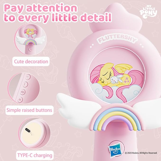 EVADA Kids Karaoke Microphone Machine My Little Pony, Wireless Bluetooth Sing Speaker with Colorful LED, Rechargeable Portable Mini Mic Toy Gift for Girls Christmas New Year Birthday Party Gift, Pink