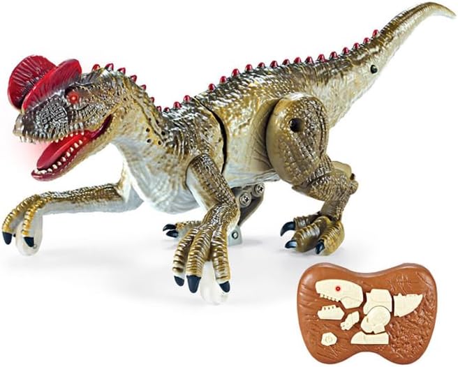 Remote Control Dinosaur for Kids, LED Walking Electric RC Toy, 2.4GHz, Multi-Color, ABS Plastic, Rechargeable (Green)