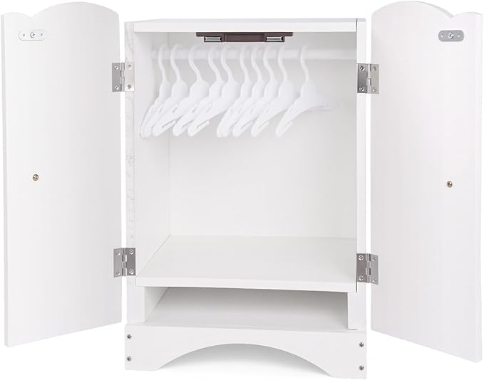 BABESIDE Wooden Baby Dolls Closet for 12-16 Inches Doll, Armoire Dolls Wardrobe for Babys Doll Clothes Storage, Includes 10 Clothes Hangers, Babys Dolls Accessories Furniture fit Dolls Boy Girl