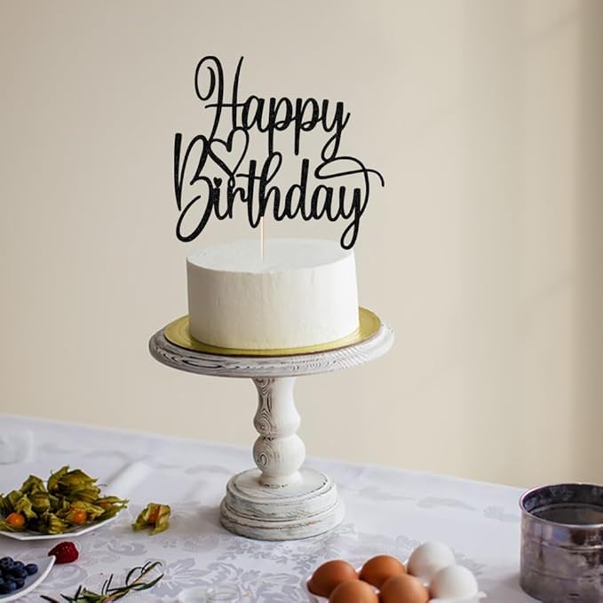 Handmade Glitter Happy Birthday Cake Topper- Happy Birthday Cake Decor,Fabulous Cake Decoration，Anniversary/Birthday Party Decoration Supplies(black)