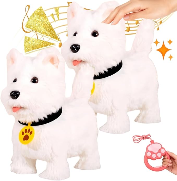Orgone Robot Dog Lifelike Toy, Interactive Robot Dog with Touch Sensing Voice Music Mimic Leash Remote Soft Fur – Battery Powered Puppy (2PCS - B)