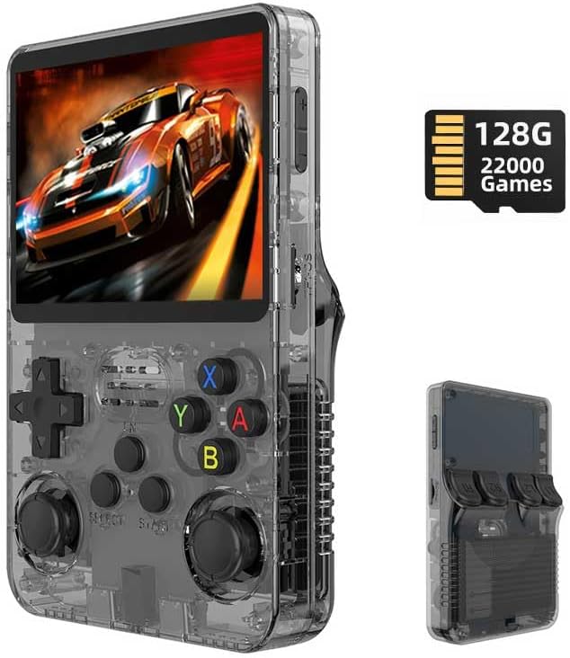 R36S Retro Handheld Game Console, Arkos Open Source System, 3.5 inch IPS Screen Handheld Game Player 50 Emulator with 23000+ Classic Games Gift (Black)