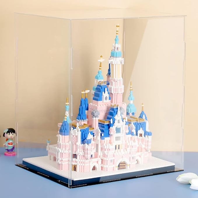 FINGERINSPIRE Plastic Minifigure Display Cases 8.3x8.3x12inch Clear Dustproof Action Figure Display Box with Black Base Display Cabine for Models, Building Blocks, Doll and Collection