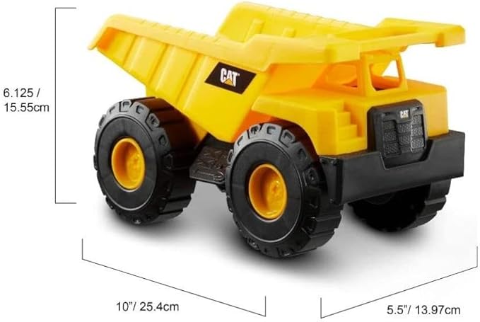 CAT Construction Toys, Construction Fleet 10" Dump Truck Toy - Heavy‑Duty Plastic, Working Tilting Bed & Free‑Rolling Wheels, Indoor/Outdoor Sandbox Truck for Toddlers & Kids Ages 2-6