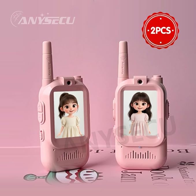 ANYSECU Kids Walkie Talkie JK200 with Video Intercom, 200M Range, Pink and Blue Set, USB Charging Cable and Lanyards Included