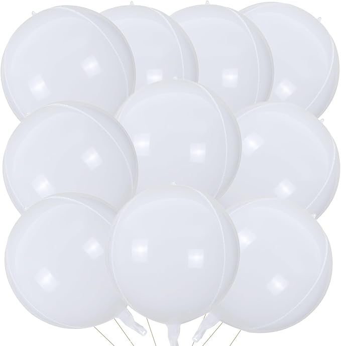 KALOR 22 Inch Milk White Mylar Balloons, 10Pcs Big Metallic Balloons,Large 4D Giant Round Foil Balloon for Birthday Party Baby Shower Gender Reveal Decoration and Supplies