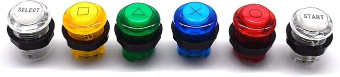 Arcity 6 Pcs/Lot 28mm Arcade LED Push Buttons Illuminated Start Select O X Triangle Square Circle Lit Multi-Colored with Microswitch for Arcade Machine Games Console Parts 5V