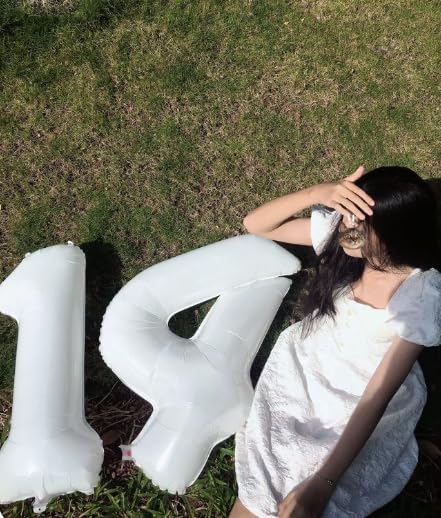 40 Inch White Large Number 4 Birthday Balloon, Giant Number Four 14 24 34 40 44 Balloons, White Foil Mylar Big Balloons for Anniversary Graduation Supplies Decorations