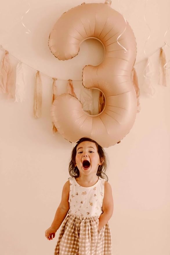 40 Inch Light Brown 3 Large Number Balloon, 3 13 23 30 33 36 Light Brown Birthday Party Decorations, Number Three Foil Balloons for Anniversary Party Graduations Celebration Supplies