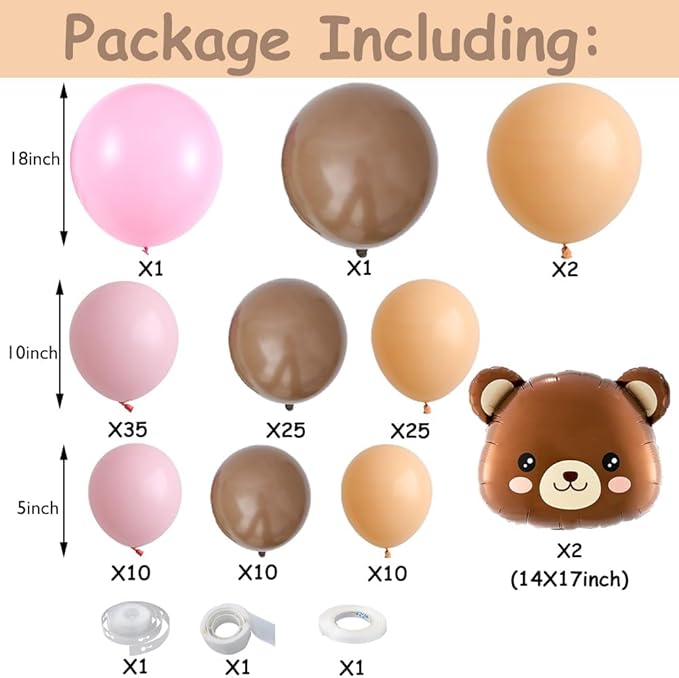 Pink Bear Balloon Garland Arch Kit 121pcs Pink and Brown Balloons with Bear Foil Balloons for We Can Bearly Waits Theme Baby Shower Birthday Party Supplies