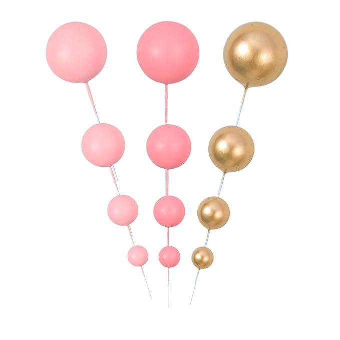 Gyufise 30Pcs Pink Gold Ball Cake Toppers Mini Balloon Cupcake Toppers DIY Foam Ball Cake Insert Decoration for Wedding Anniversary Birthday Party Supplies Decorations