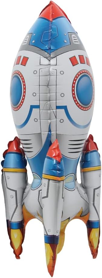 Inflatable Rocket spaceman astronaut Balloons Base Standing Rockets Foil Balloon Boys Space Theme Birthday Party Kids Inflatable Rocket Toys Decor (Selfstand Rocket)