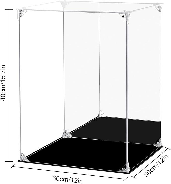 Acrylic Display Case for Collectibles Assemble Clear Acrylic Display Box with Mirrored Back, Alternative Glass Case for Action Figures Lego Model Doll Toys Display (12x12x15.7 inch; 30x30x40 cm)