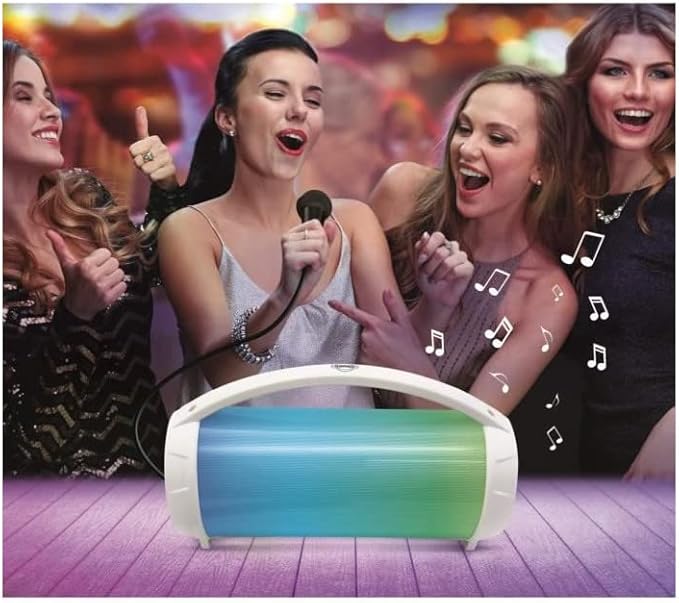 Lexibook, iParty, Portable Bluetooth Light Speaker with Microphone, Stereo, Light Effects, Karaoke, Wireless, USB, SD Card, Rechargeable Battery, White, BTP585Z