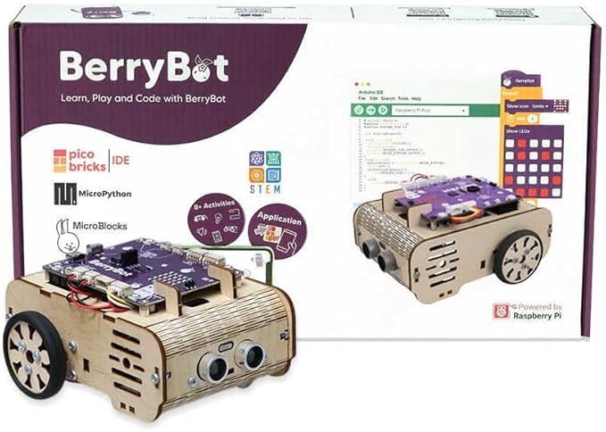 BerryBot – Programmable Robot Kit with Raspberry Pi RP2040 | STEM Learning, Graphical Coding, Easy Assembly, Obstacle Avoidance, Line and Light Tracking, Sumo Battle Modes, Scratch Robot