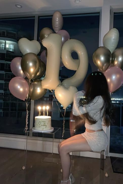 Cream White 5 Number Balloon 40 Inch Large Birthday Balloon, Five 5th 15 25 35 50 55 Birthday Celebration Decorations, Foil 5 Mylar Helium Number 5 Balloons Girl Boy Anniversary Party Supplies