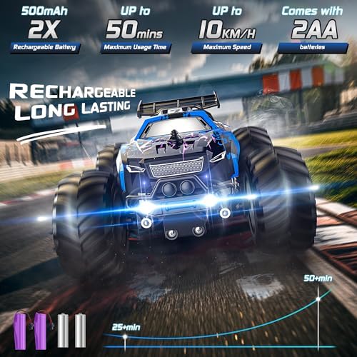 Remote Control Car, All-terrain Remote Control Truck for Boys 8-12, Headlight, Dual Motors, 1:20, 10KM/H, 2.4GHZ, Speed-friendly, Sturdy, Rechargeable RC Cars for Christmas, Beginner, Kids 6+