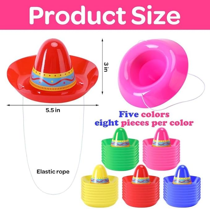 Tlswshsy Mini Mexican Plastic Sombreros, Cinco de Mayo Plastic Sombrero Hat,Sombrero Top Hat Accessories for Decoration