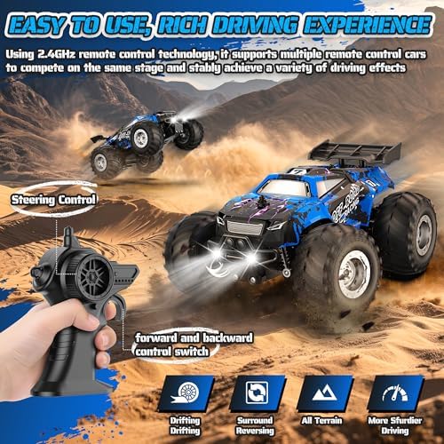 Remote Control Car, All-terrain Remote Control Truck for Boys 8-12, Headlight, Dual Motors, 1:20, 10KM/H, 2.4GHZ, Speed-friendly, Sturdy, Rechargeable RC Cars for Christmas, Beginner, Kids 6+