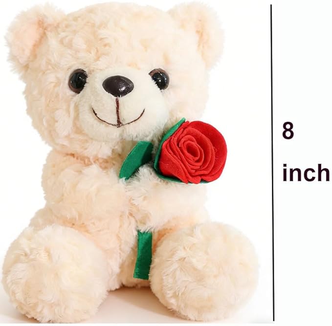 Teddy Bear Stuffed Animal Cute Flower Plush Doll Toy 8 inch for Girls Boys Christmas (Bear Flower White)