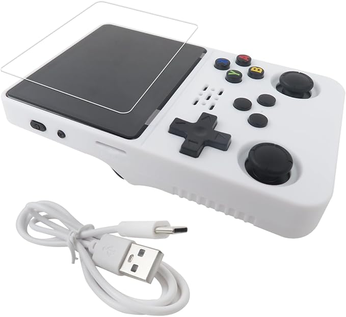 New Version White R36S Retro Handheld Video Game Console Linux System 3.5 Inch IPS Screen, 128G , 15,000+ Classic Games for Gift