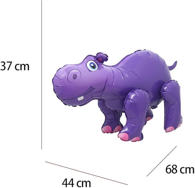 4D Walking Balloons Animal Foil Balloon Lion Panda Alpaca Cow Horse hippo leopard Ballon Jungle Forest Zoo Theme Baby Shower Birthday Party Supplies (4D Hippo)
