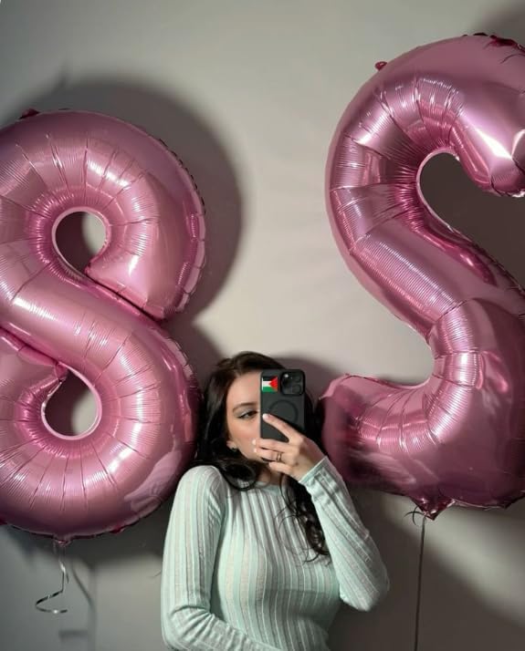 Pearlescent Pink Foil Number 8 Balloon 40 Inch, Helium Mylar Eight Number 8 18 28 38 48 58 80 88 Birthday Balloons, 8th Pearl Pink Women Men Wedding Anniversary, Graduations Party Supplies