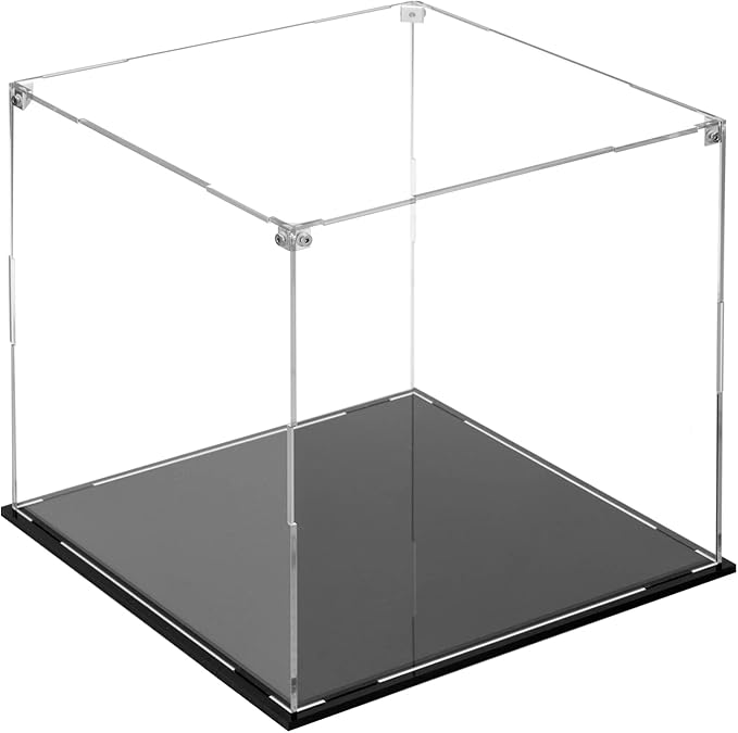 Cliselda Clear Acrylic Display Case with Black Base 10x10x10 inch, Sturdy Acrylic Display Box Countertop Box, Assemble Dustproof Protection Showcase for Action Figures Toys Collectibles