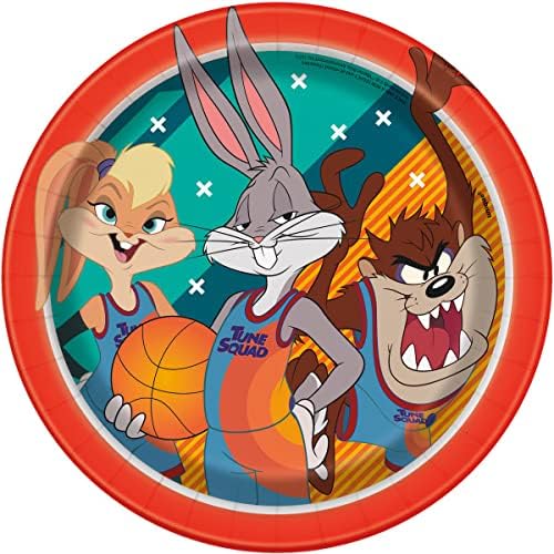 Space Jam Birthday Party Supplies Bundle Pack for 16 includes Dessert Cake Paper Plates, Napkins, Table Cover (Bundle for 16)