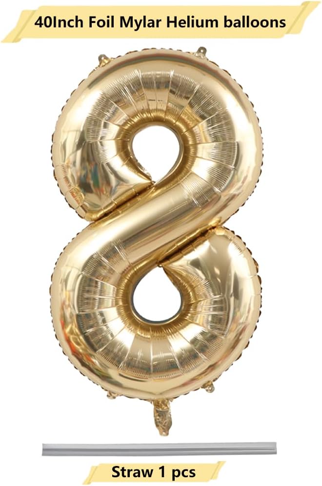 40 Inch Light Gold 8 Number Balloons Champagne Gold Giant 8 Foil Mylar Helium Large Digita Balloon for Girls Boys 8th Birthday Jumbo Balloon Anniversary Graduation Events Party Decorations Supplies