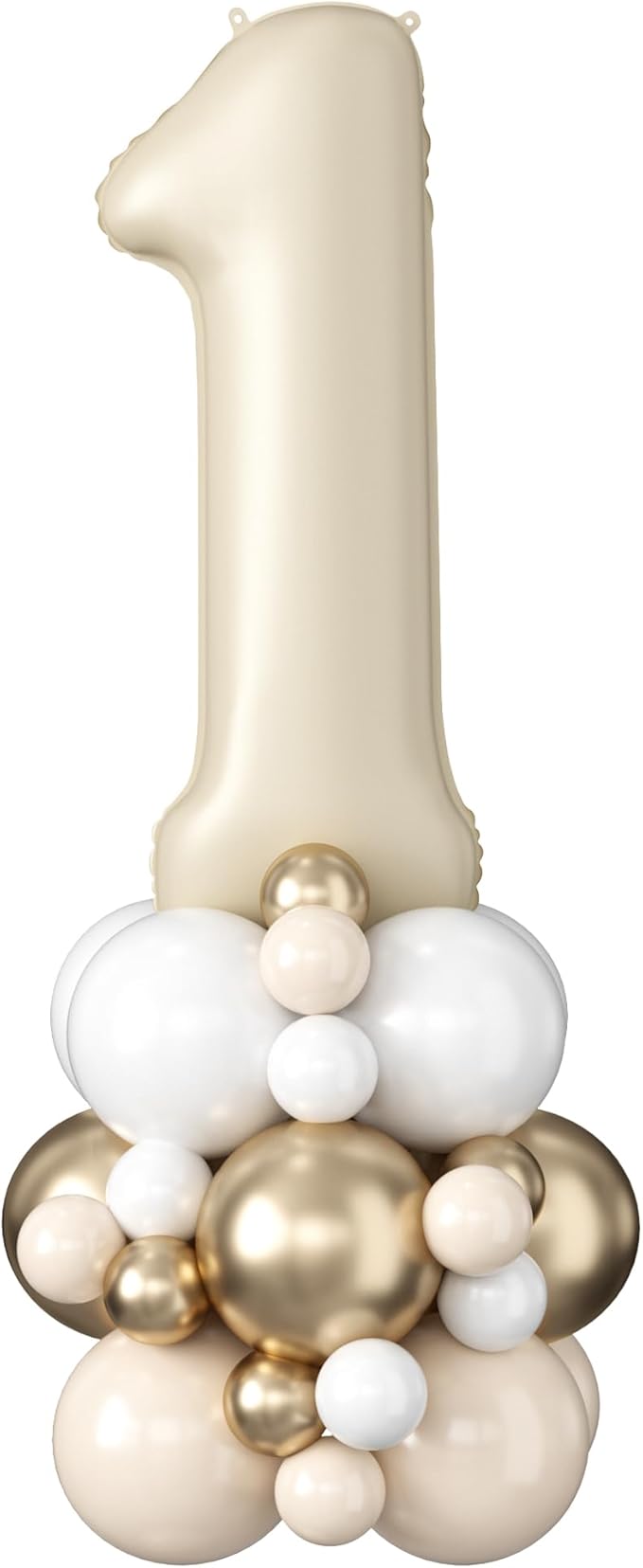 40 Inch Cream Number 1 Balloon for 1st Birthday Decorations Beige White Sand Number One Foil Balloon Tower Giant Large Nude Neutral Digit Helium Balloons Stack for Girls First Anniversary Party