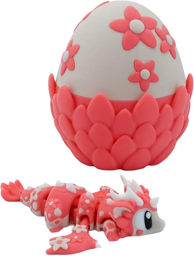 Unique 3D Printed Pink Dragon Gift – Hatching Egg Toy for Imaginative Play – Articulated Fantasy Creature Figure for Kids & Collectors (Pink 1 Egg and 1 Dragon)