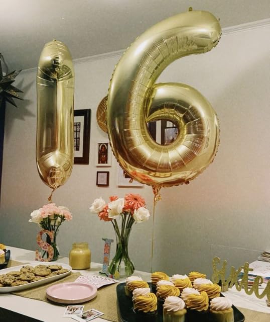 40 Inch Light Gold Mylar Foil Number 6 Birthday Balloon, Digital Balloons for 6 16 Boy Girl Party Decorations Supplies, Champagne Gold Big Helium Balloon Numbers for 26 36 46 60 Men Women Anniversary