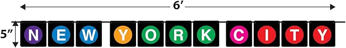 Beistle 53650 Hanging Banners 2 Piece New York City Party Decorations, 5" x 6', Black/Purple/Blue/Yellow/Green/Pink/Red