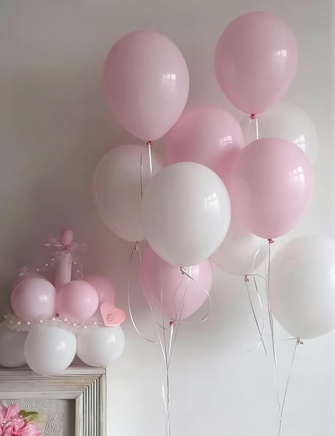 Light Pink Balloons Latex Balloons - 12 Inch Pastel Baby Pale Pink Latex Balloon, Bright Party Balloon with Ribbons for Baby Shower Gender Reveal Birthday Wedding Party Decorations, 50 Pcs