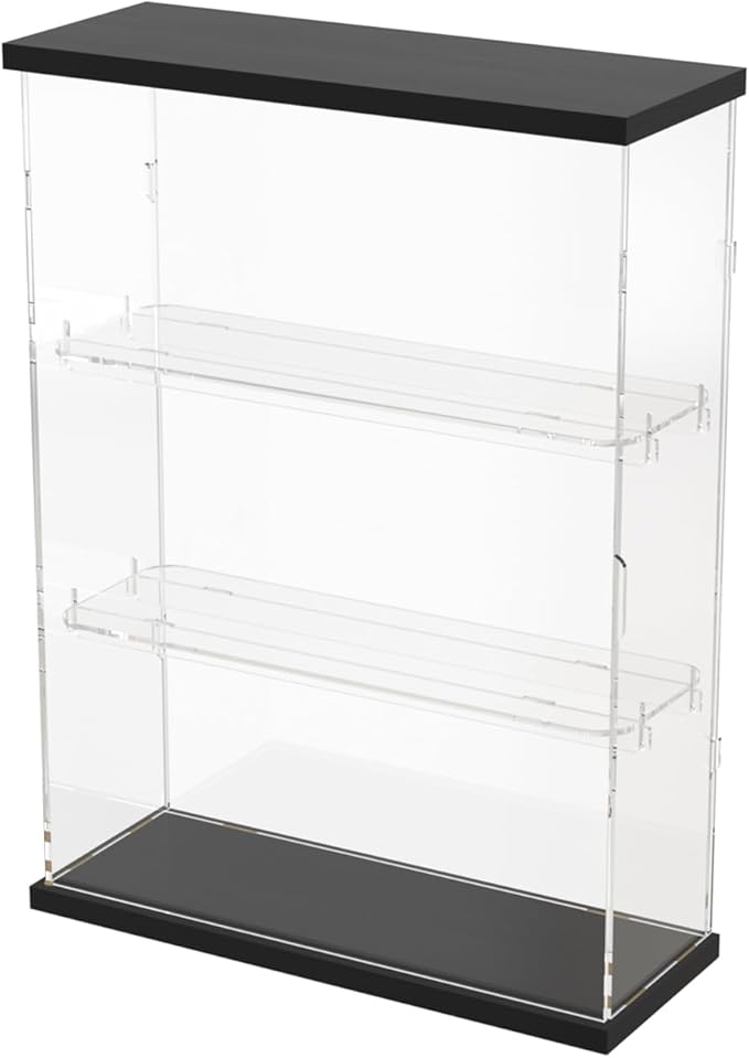 DuvinDD Acrylic Display Case for Collectibles with LED Light Top, 3-Shelves Clear Figure Display Case with Door, Dustproof Hot Wheels Display Case Storage Box Black(12.4x4.5x16.7inch)