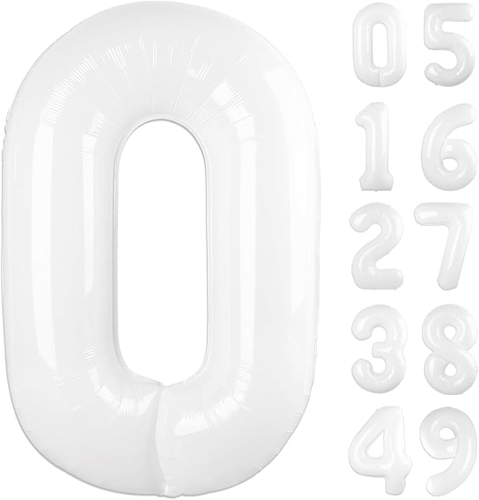 White Helium Number Balloon 40 Inch, Giant Foil White Number 0 Birthday Balloons, Large Numbers 10 20 30 40 50 60 70 80 90 100 2025, Party Celebration Supplies Decorations