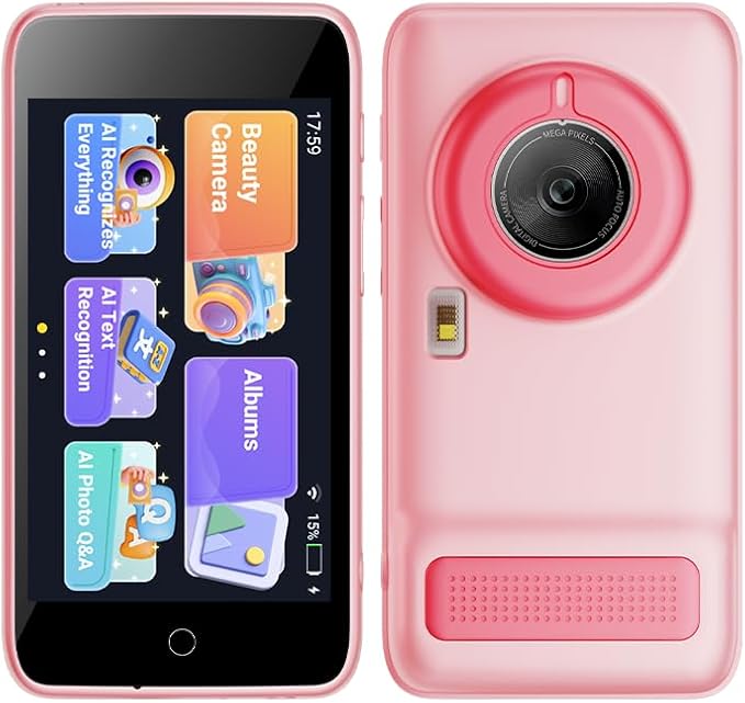 Kids WiFi AI Camera with 11 AI Roles & Photo Recognition, 5MP Digital Camera for Kids, 3.97" IPS Screen, Educational Learning Toy, Christmas Birthday Gifts for Boys Girls Ages 3-12（Pink）