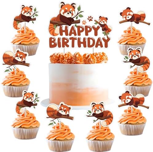 25PCS Red Panda Birthday Party Decorations Cute Panda Cake Toppers Panda and Bamboo Theme Decorations Red Pandas Cupcake Toppers for Boys Girls Animal Theme Decors Baby Shower Birthday Party Supplies
