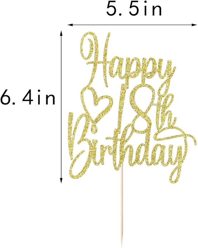 Gold Glitter Happy 18th Birthday Cake Topper - Cheers to 18 Years Cake Topper, 18 & Fabulous Cake Decoration for Hello 18th Birthday Anniversary Party Cake Decorations Supplies