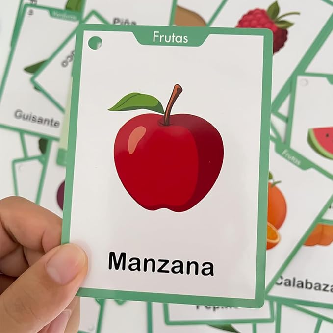Frutas y Verduras Spanish Fruits and Vegetables Vocabulary Flash Cards, Language Learning Classroom Supplies, Words Cognitive Cards for Preschool Kindergarten Teaching Aids