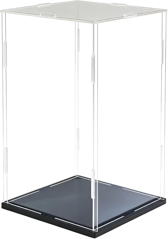 Clear Acrylic Display Case, Assemble Cube Display Box Stand with Black Base, Dustproof Protection Showcase for Collectibles Memorabilia Figurines (6*6*10inch;15*15*H25cm)