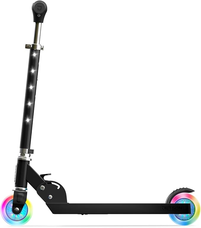 Jetson Jupiter Kids 2-Wheel Light-Up Kick Scooter, LED Lights on Handlebar, Stem, Wheels & Deck, Adjustable Handlebar, Rear Brake, Easy-Folding Mechanism, Ages 5+