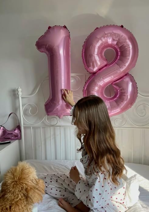 Pearlescent Pink Number 7 Birthday Balloon 40 Inch, Digital Balloons for 7 17 27 70 77 Party Celebration Decorations Supplies, Mylar Foil Numbers Balloon for Seven Wedding Anniversary