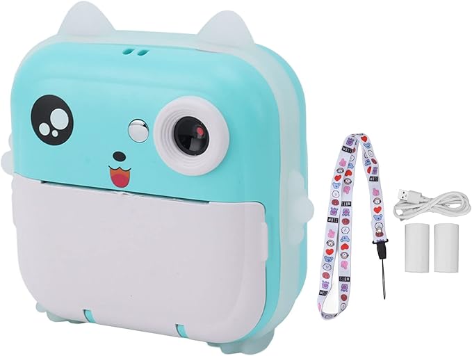 Digital Print Camera for Kids, 1080P Instant Camera for Children, Kids Camcorder Toddler Camera with Print Paper, Support Automatic Focus (Blue Green)